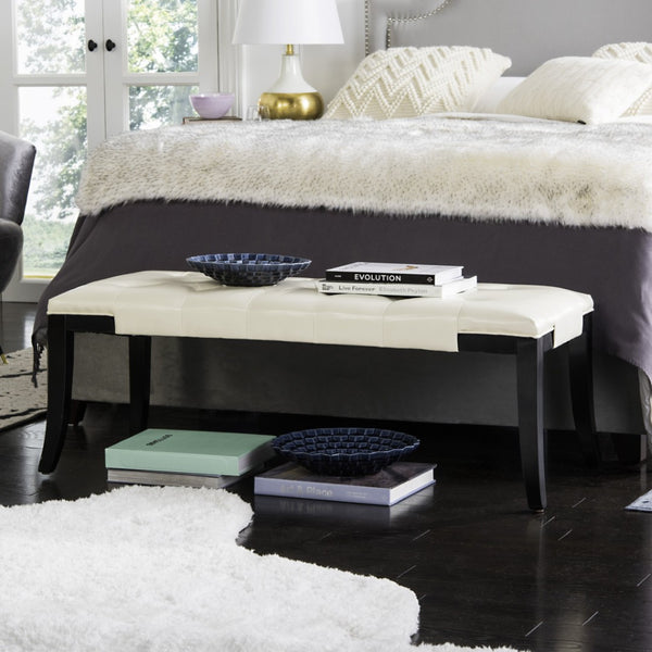 Safavieh Tyler Bench - Elegant Leather Upholstered Seating With Timeless Tufting And Stylish Beech Wood Frame Black/Off White HUD4069B