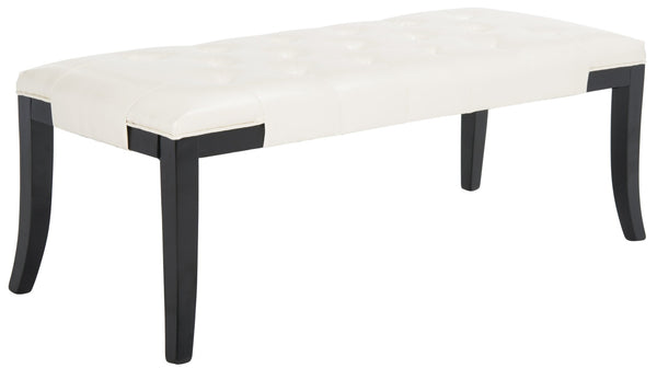Safavieh Tyler Bench - Elegant Leather Upholstered Seating With Timeless Tufting And Stylish Beech Wood Frame Black/Off White HUD4069B