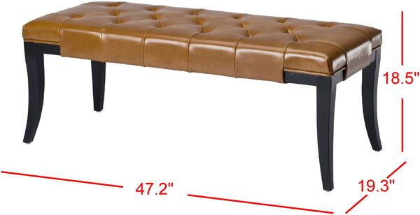 Safavieh Tyler Bench - Elegant Leather Upholstered Seating With Timeless Tufting And Stylish Beech Wood Frame Saddle HUD4069C