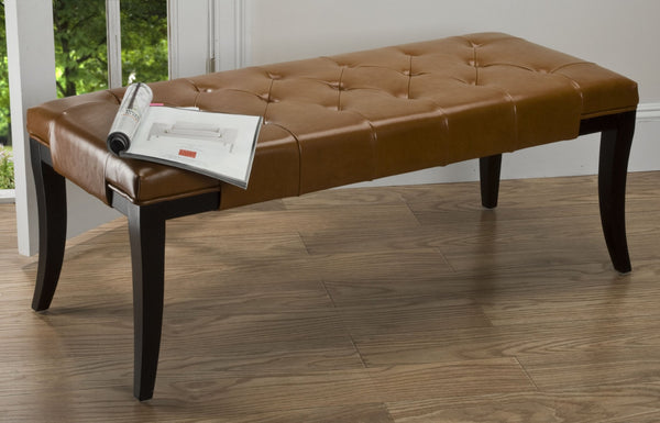 Safavieh Tyler Bench - Elegant Leather Upholstered Seating With Timeless Tufting And Stylish Beech Wood Frame Saddle HUD4069C