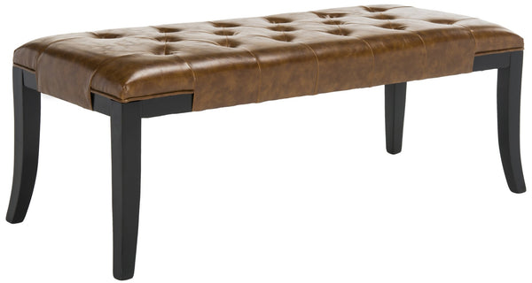 Safavieh Tyler Bench - Elegant Leather Upholstered Seating With Timeless Tufting And Stylish Beech Wood Frame Saddle HUD4069C