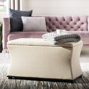 Safavieh Aroura Storage Bench - Elegant Beige Linen-Weave Upholstered Seating With Hidden Storage Solution Black/Beige HUD4071A