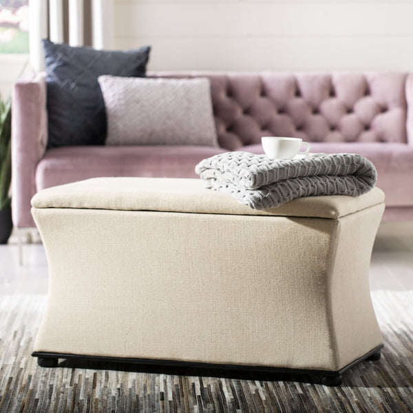 Safavieh Aroura Storage Bench - Elegant Beige Linen-Weave Upholstered Seating With Hidden Storage Solution Black/Beige HUD4071A