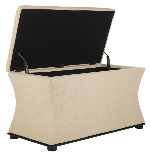 Safavieh Aroura Storage Bench - Elegant Beige Linen-Weave Upholstered Seating With Hidden Storage Solution Black/Beige HUD4071A