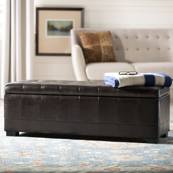 Safavieh Large Manhattan Storage Bench - Stylish Upholstered Seating With Ample Storage For Modern Living Spaces Brown HUD4200A