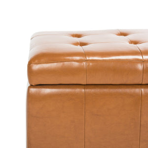 Safavieh Large Manhattan Storage Bench - Stylish Upholstered Seating With Ample Storage For Modern Living Spaces Saddle HUD4200C