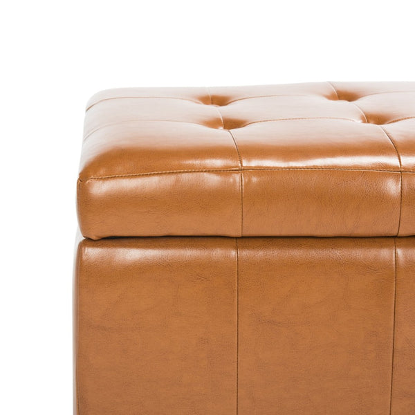 Safavieh Large Manhattan Storage Bench - Stylish Upholstered Seating With Ample Storage For Modern Living Spaces Saddle HUD4200C