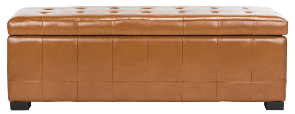 Safavieh Large Manhattan Storage Bench - Stylish Upholstered Seating With Ample Storage For Modern Living Spaces Saddle HUD4200C