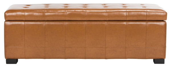 Safavieh Large Manhattan Storage Bench - Stylish Upholstered Seating With Ample Storage For Modern Living Spaces Saddle HUD4200C