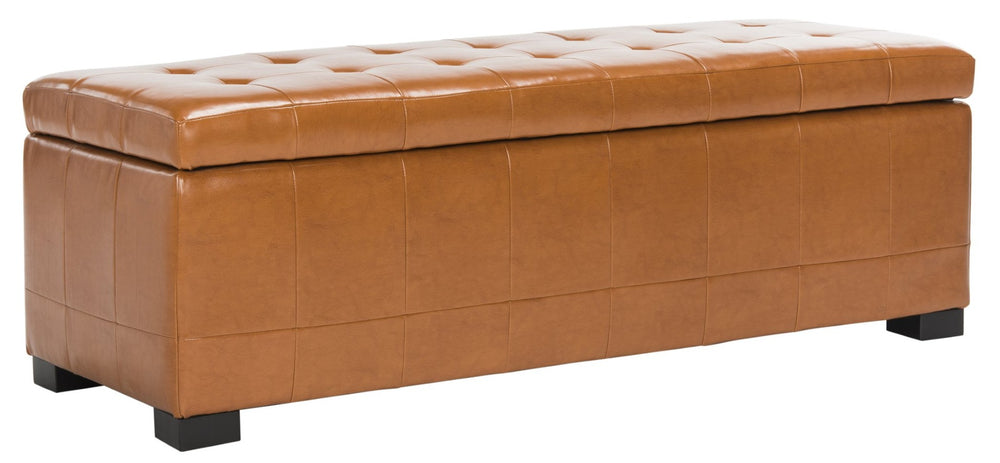 Safavieh Large Manhattan Storage Bench - Stylish Upholstered Seating With Ample Storage For Modern Living Spaces Saddle HUD4200C
