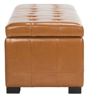 Safavieh Large Manhattan Storage Bench - Stylish Upholstered Seating With Ample Storage For Modern Living Spaces Saddle HUD4200C