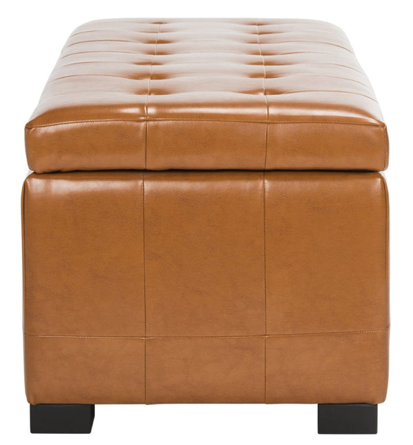Safavieh Large Manhattan Storage Bench - Stylish Upholstered Seating With Ample Storage For Modern Living Spaces Saddle HUD4200C