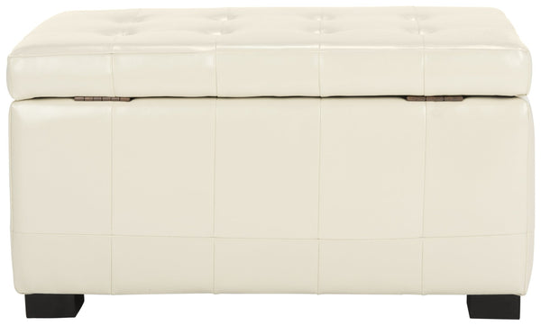 Safavieh Small Manhattan Storage Bench - Elegant Off-White Leather Ottoman With Hidden Storage & Sturdy Legs HUD4201D