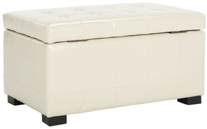 Safavieh Small Manhattan Storage Bench - Elegant Off-White Leather Ottoman With Hidden Storage & Sturdy Legs HUD4201D