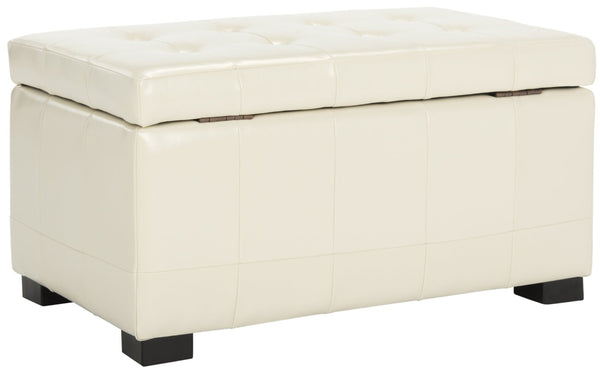 Safavieh Small Manhattan Storage Bench - Elegant Off-White Leather Ottoman With Hidden Storage & Sturdy Legs HUD4201D