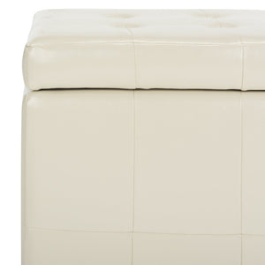 Safavieh Small Manhattan Storage Bench - Elegant Off-White Leather Ottoman With Hidden Storage & Sturdy Legs HUD4201D
