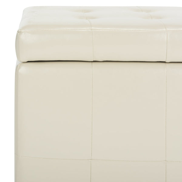 Safavieh Small Manhattan Storage Bench - Elegant Off-White Leather Ottoman With Hidden Storage & Sturdy Legs HUD4201D