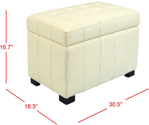 Safavieh Small Manhattan Storage Bench - Elegant Off-White Leather Ottoman With Hidden Storage & Sturdy Legs HUD4201D