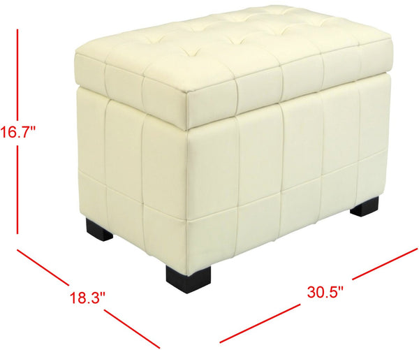 Safavieh Small Manhattan Storage Bench - Elegant Off-White Leather Ottoman With Hidden Storage & Sturdy Legs HUD4201D