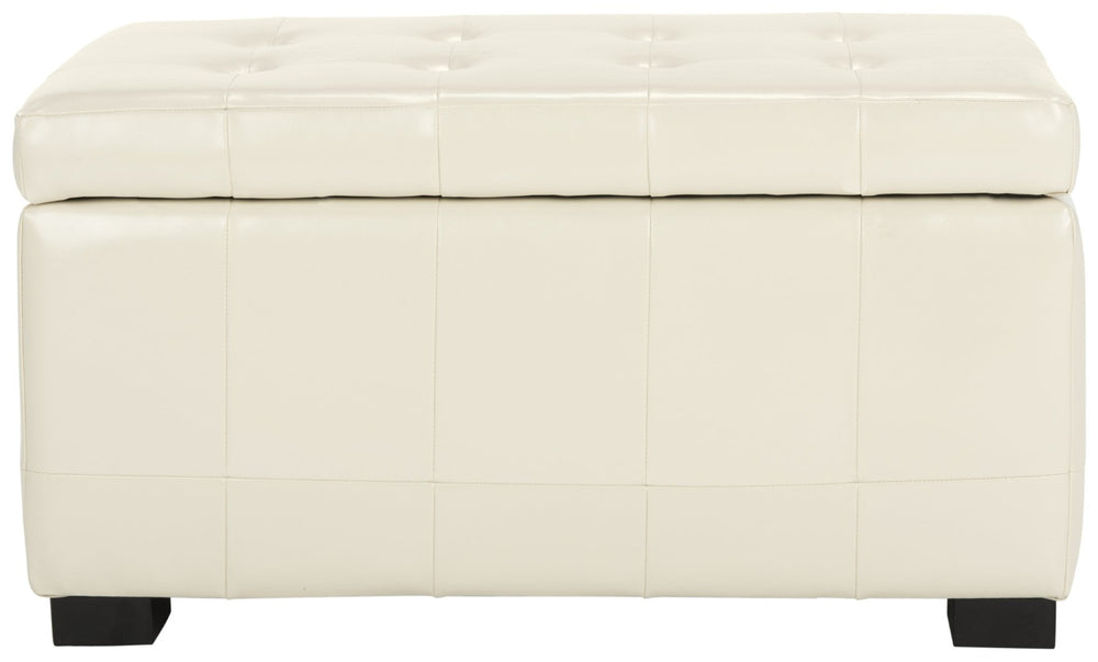 Safavieh Small Manhattan Storage Bench - Elegant Off-White Leather Ottoman With Hidden Storage & Sturdy Legs HUD4201D