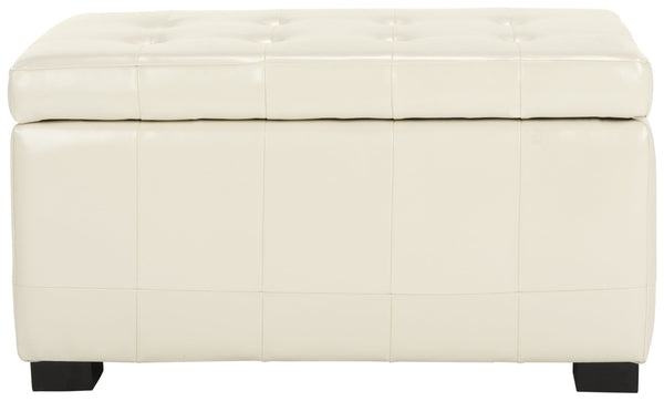 Safavieh Small Manhattan Storage Bench - Elegant Off-White Leather Ottoman With Hidden Storage & Sturdy Legs HUD4201D