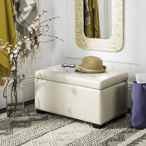 Safavieh Small Manhattan Storage Bench - Elegant Off-White Leather Ottoman With Hidden Storage & Sturdy Legs HUD4201D