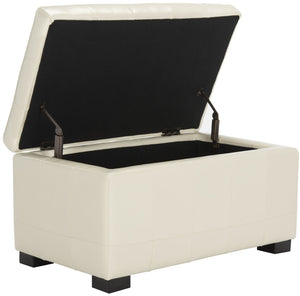 Safavieh Small Manhattan Storage Bench - Elegant Off-White Leather Ottoman With Hidden Storage & Sturdy Legs HUD4201D
