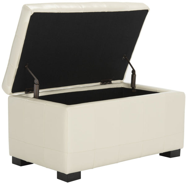 Safavieh Small Manhattan Storage Bench - Elegant Off-White Leather Ottoman With Hidden Storage & Sturdy Legs HUD4201D