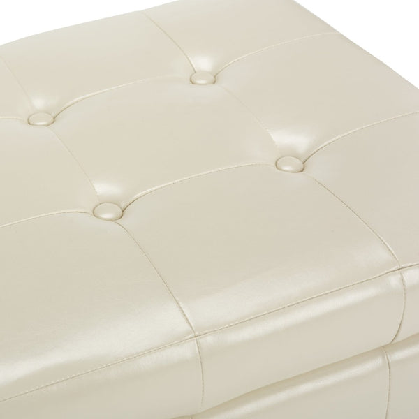 Safavieh Small Manhattan Storage Bench - Elegant Off-White Leather Ottoman With Hidden Storage & Sturdy Legs HUD4201D