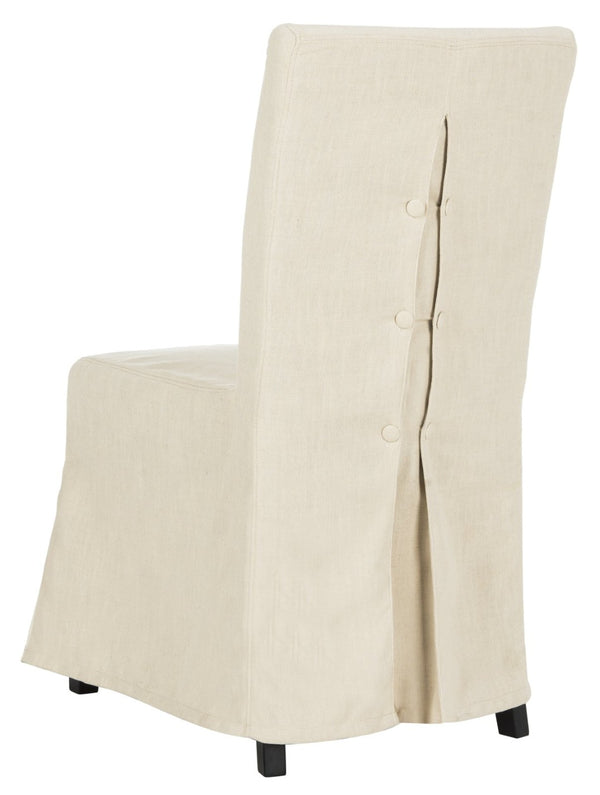 Safavieh SUZIE Slipcovered Side Chair in Chic Beige Fabric with Black Birch Legs for Dining & Home Office HUD4207A-SET2