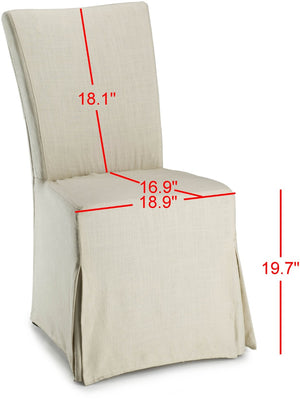 Safavieh SUZIE Slipcovered Side Chair in Chic Beige Fabric with Black Birch Legs for Dining & Home Office HUD4207A-SET2