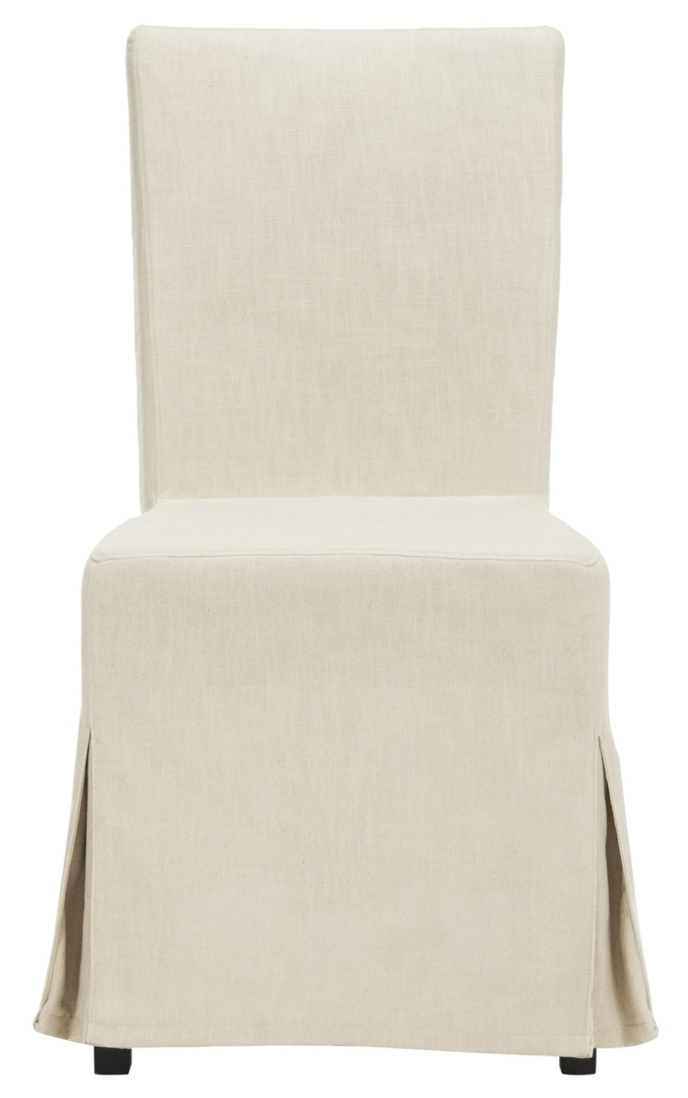 Safavieh SUZIE Slipcovered Side Chair in Chic Beige Fabric with Black Birch Legs for Dining & Home Office HUD4207A-SET2