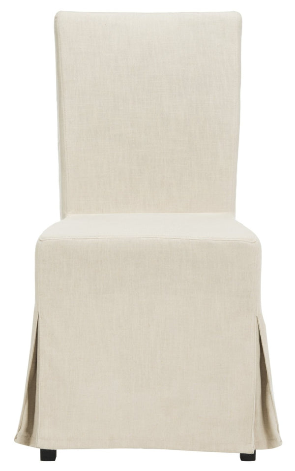 Safavieh SUZIE Slipcovered Side Chair in Chic Beige Fabric with Black Birch Legs for Dining & Home Office HUD4207A-SET2