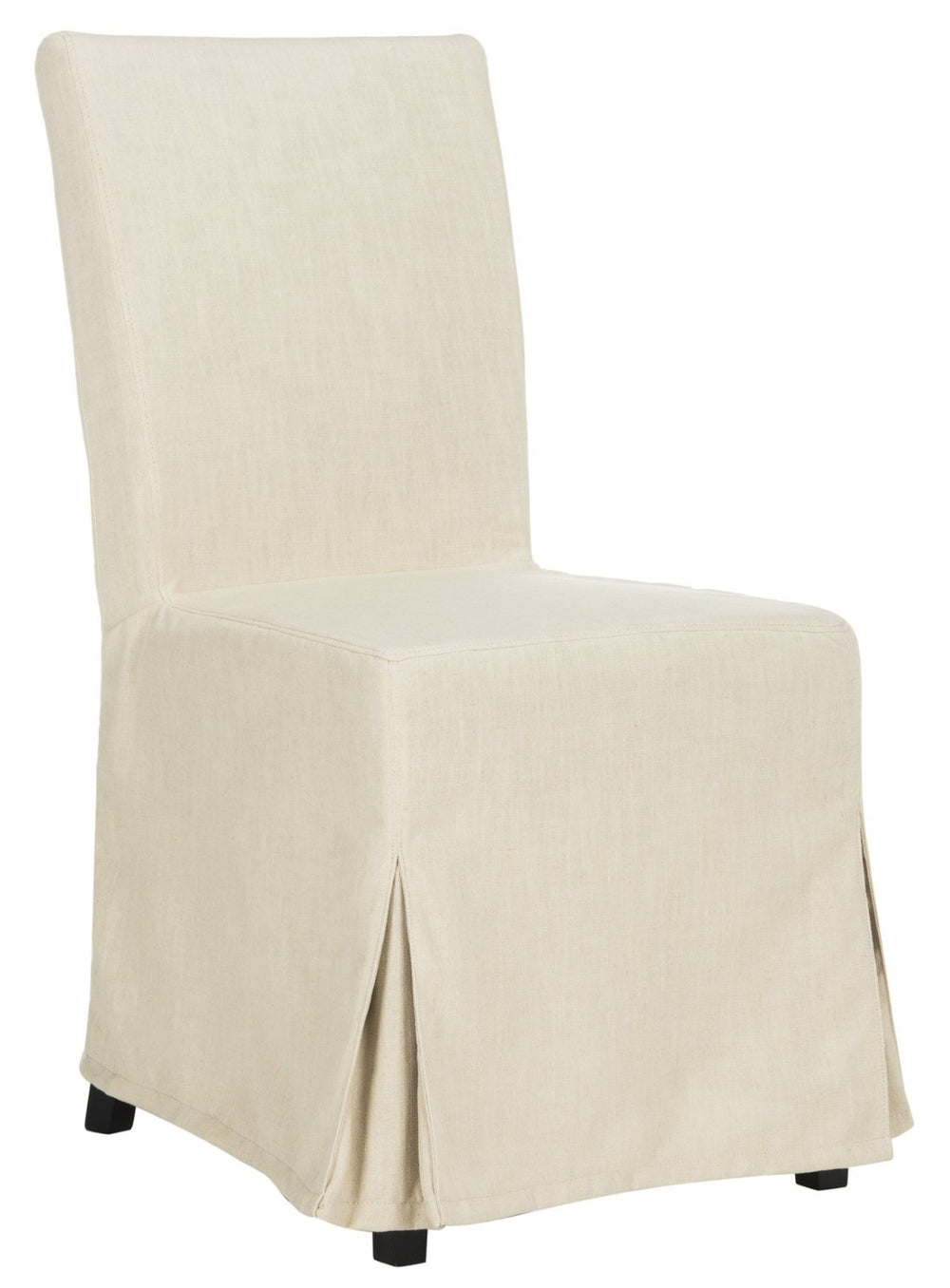 Safavieh SUZIE Slipcovered Side Chair in Chic Beige Fabric with Black Birch Legs for Dining & Home Office HUD4207A-SET2