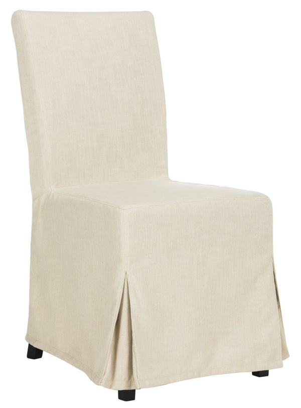 Safavieh SUZIE Slipcovered Side Chair in Chic Beige Fabric with Black Birch Legs for Dining & Home Office HUD4207A-SET2