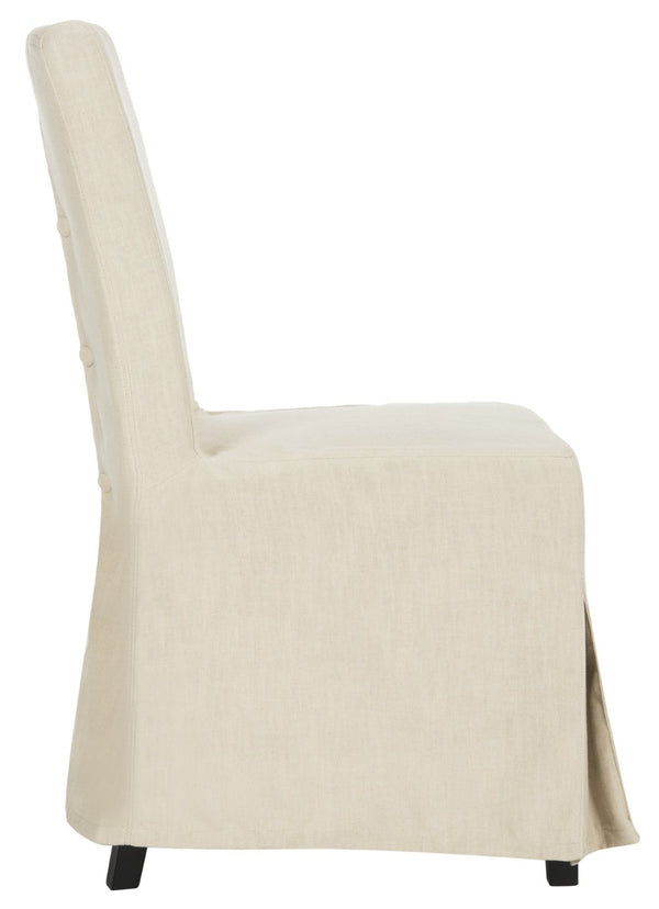 Safavieh SUZIE Slipcovered Side Chair in Chic Beige Fabric with Black Birch Legs for Dining & Home Office HUD4207A-SET2