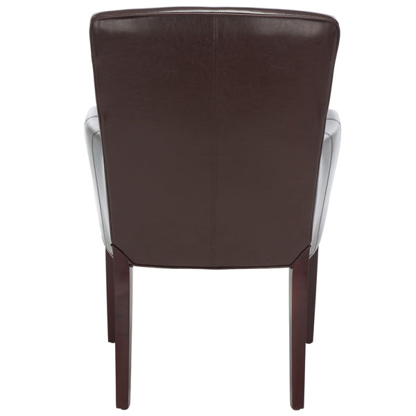 Safavieh Ken Leather Arm Chair - Elegant Brown Accent Seating With Cherry Mahogany Frame & Dovetail Design HUD8201A