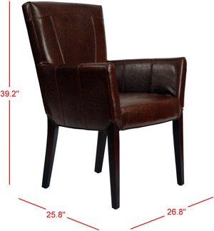 Safavieh Ken Leather Arm Chair - Elegant Brown Accent Seating With Cherry Mahogany Frame & Dovetail Design HUD8201A