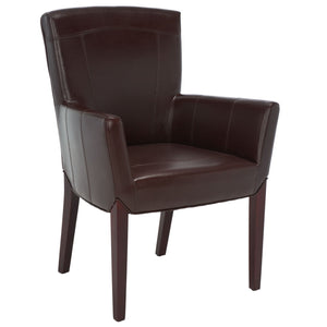 Safavieh Ken Leather Arm Chair - Elegant Brown Accent Seating With Cherry Mahogany Frame & Dovetail Design HUD8201A