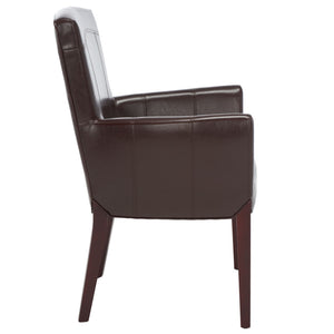 Safavieh Ken Leather Arm Chair - Elegant Brown Accent Seating With Cherry Mahogany Frame & Dovetail Design HUD8201A