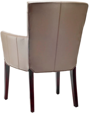 Safavieh Ken Leather Armchair - Elegant Clay Upholstered Accent Chair With Cherry Mahogany Legs & Design Details HUD8201B