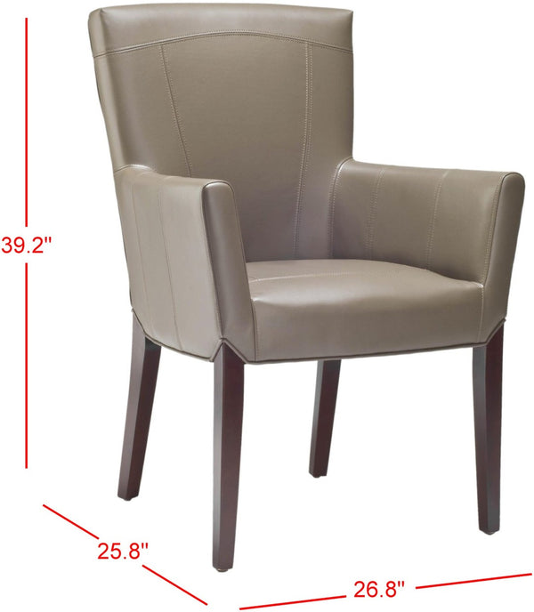 Safavieh Ken Leather Armchair - Elegant Clay Upholstered Accent Chair With Cherry Mahogany Legs & Design Details HUD8201B
