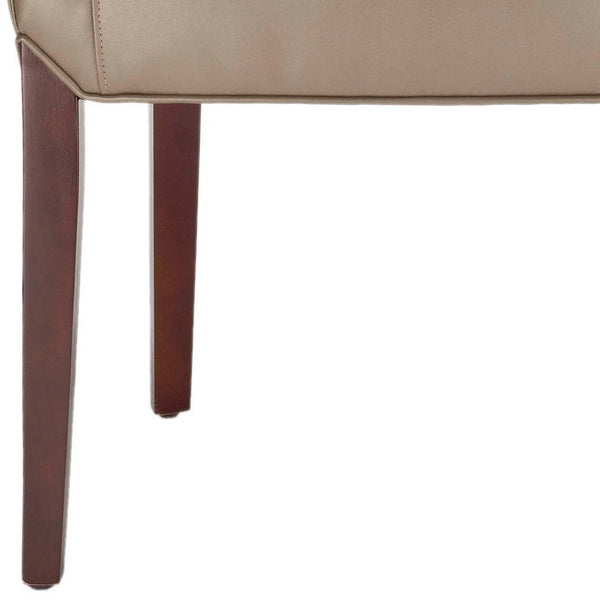 Safavieh Ken Leather Armchair - Elegant Clay Upholstered Accent Chair With Cherry Mahogany Legs & Design Details HUD8201B