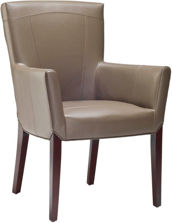 Safavieh Ken Leather Armchair - Elegant Clay Upholstered Accent Chair With Cherry Mahogany Legs & Design Details HUD8201B