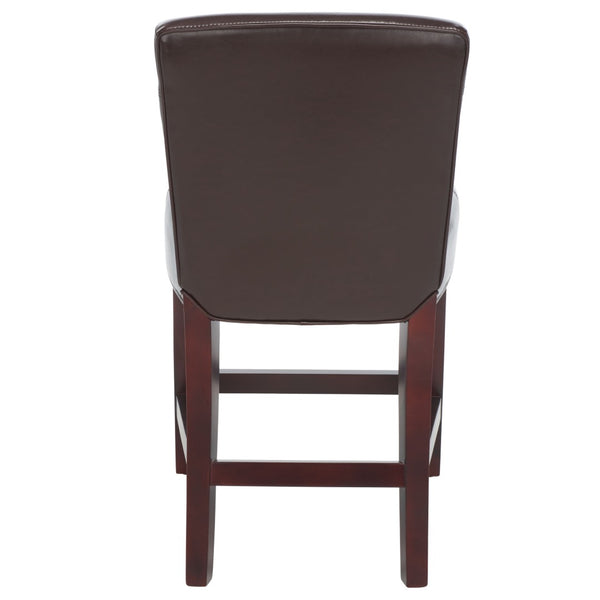Safavieh Ken Counter Stool - Elegant Brown Bicast Leather With Classic Cherry Mahogany Frame For Comfort HUD8202A