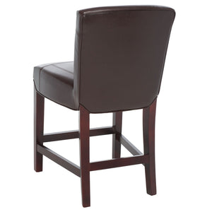 Safavieh Ken Counter Stool - Elegant Brown Bicast Leather With Classic Cherry Mahogany Frame For Comfort HUD8202A