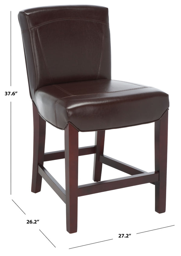 Safavieh Ken Counter Stool - Elegant Brown Bicast Leather With Classic Cherry Mahogany Frame For Comfort HUD8202A