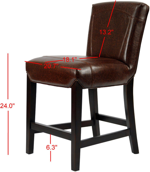 Safavieh Ken Counter Stool - Elegant Brown Bicast Leather With Classic Cherry Mahogany Frame For Comfort HUD8202A