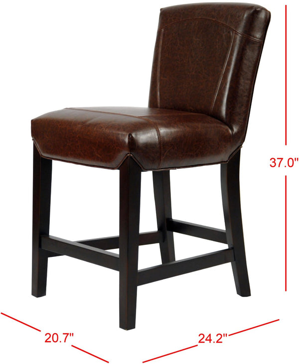 Safavieh Ken Counter Stool - Elegant Brown Bicast Leather With Classic Cherry Mahogany Frame For Comfort HUD8202A