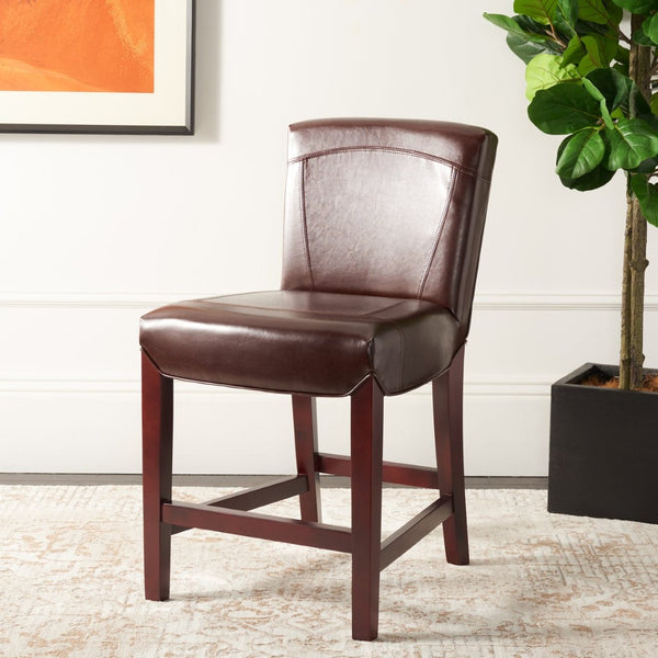 Safavieh Ken Counter Stool - Elegant Brown Bicast Leather With Classic Cherry Mahogany Frame For Comfort HUD8202A